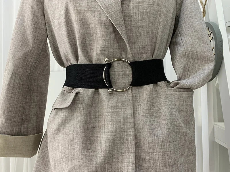 Women Elastic Band Wide Belts Simple Down Coat Waist Belt Female Buckle Black Strap Dress Decoration Accessories Leather Belt
