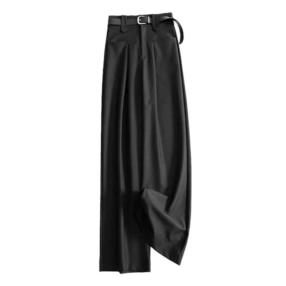 Suit Pants Ankle-Length Solid Office Lady High Waist Sashes Loose Straight Women's Pants Trousers For Women Clothing Fashion