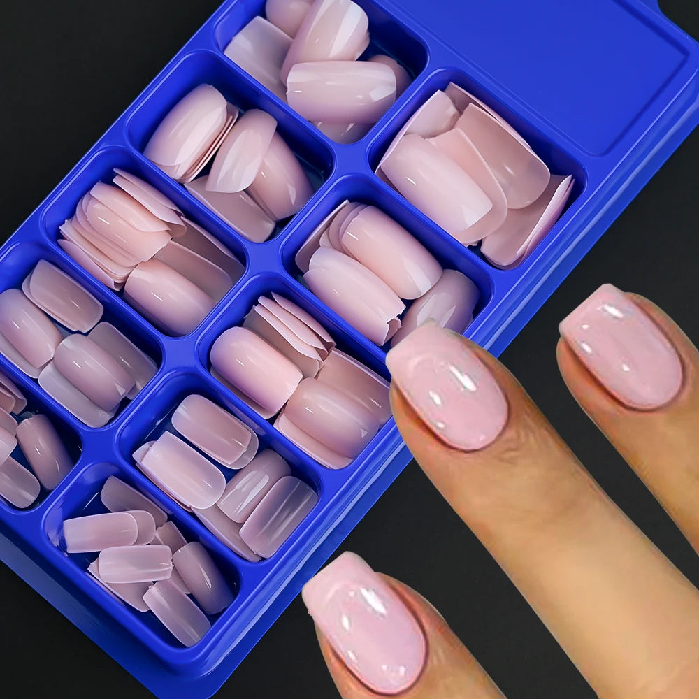 100pcs Light Pink Press-On Nails | Short & Medium Square | 10 Sizes Full Cover Nail Tips