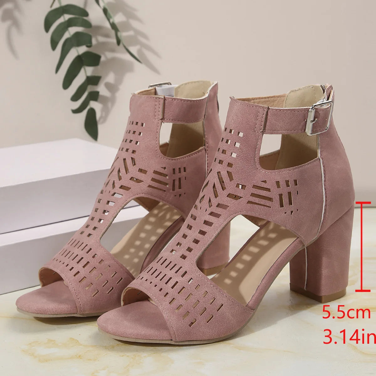 Women Fashion Strap Sexy High Heel Sandals Woman Roman Hollow Pumps Lace-up Peep Toe Sandals Casual Chunky High-heeled Sandals