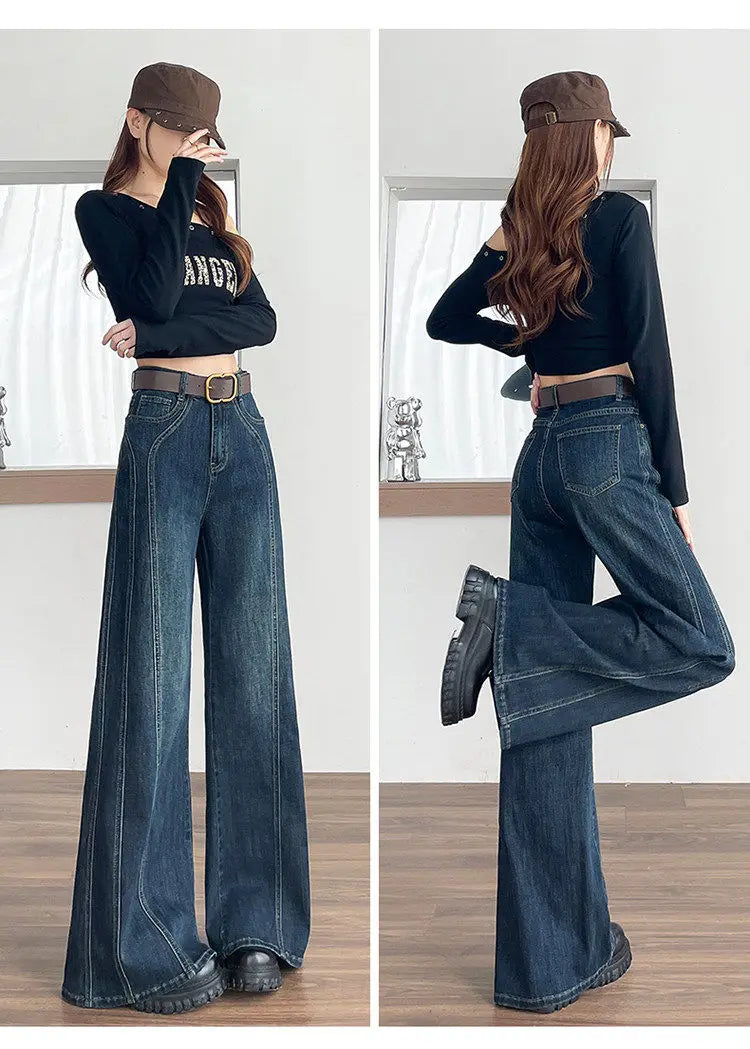 American Style Retro Elastic Wide Leg Jeans