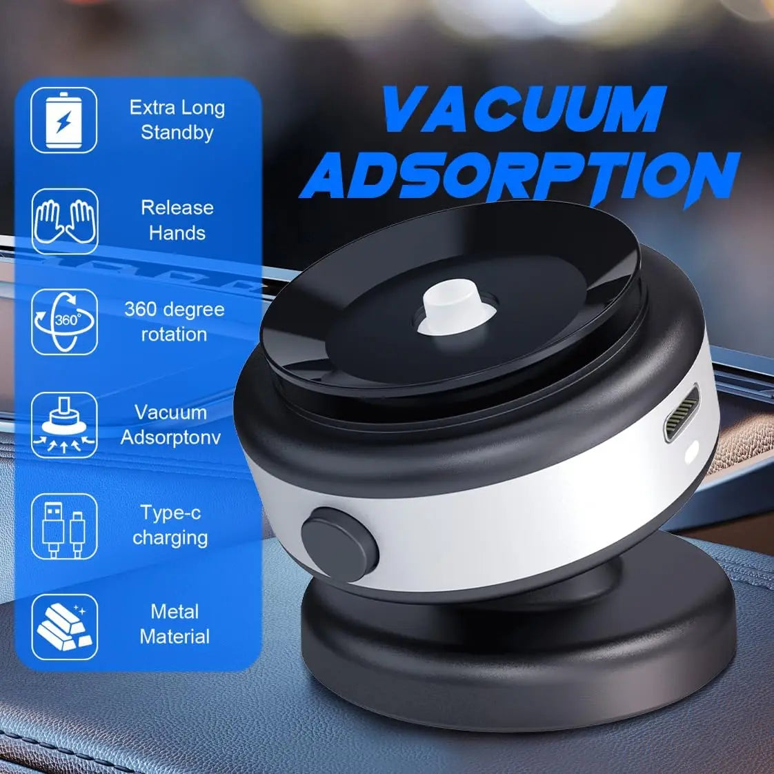 Electric Vacuum Magnetic Car Mount Stand for Cell Phone 360° Rotation Strong Suction Cup for iPhone 14 15 16 Hands-Free Holder