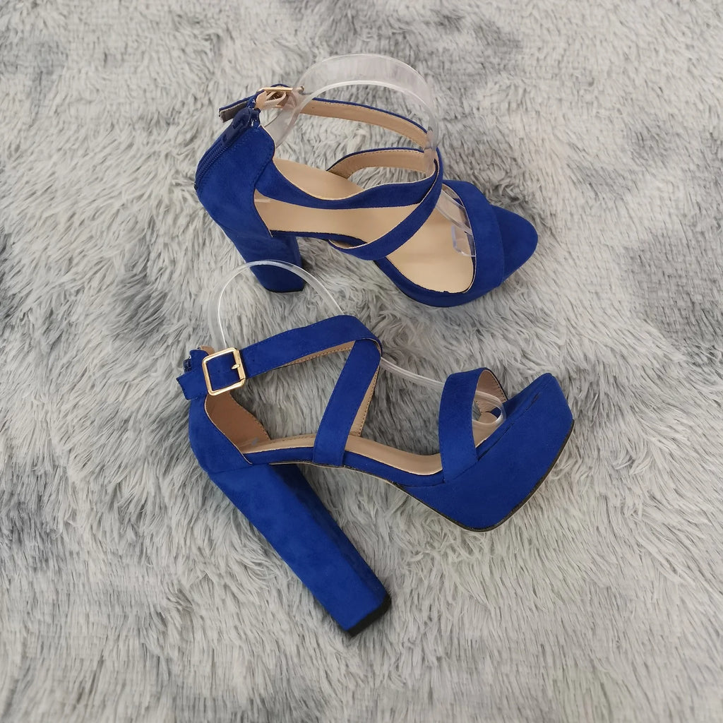 Women Sandals Open Toe Thick High Heels Chunky Cross Strap Buckle Platform Pumps Dress Party Wedding Shoes