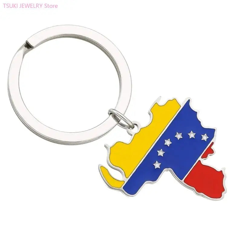 Venezuela Map Flag Keychain Charm Pendant Keyring Stainless steel Keychain Remembrances Jewelry Gifts for Women Men