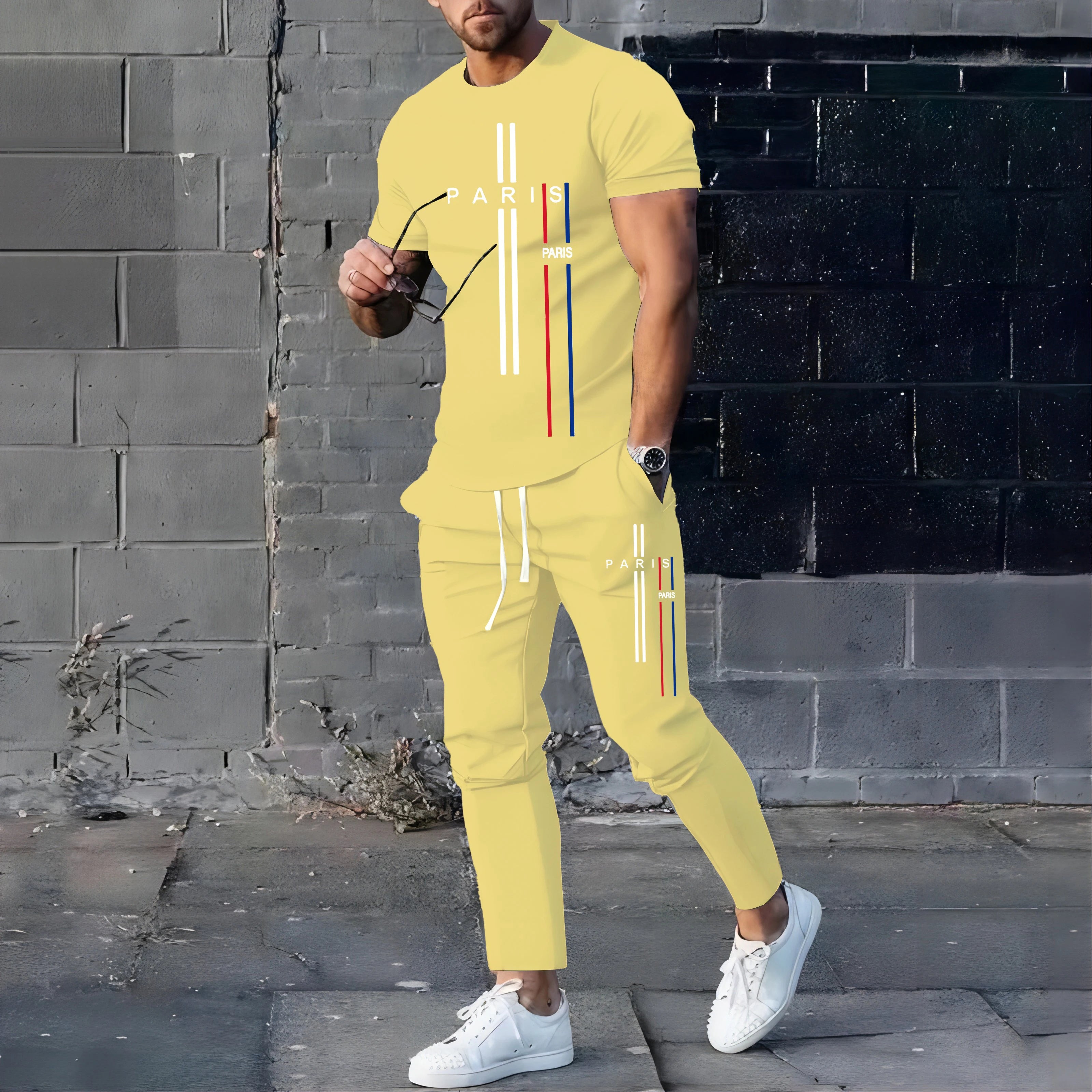 Summer New Fashionable Men's Football Sportswear T-shirt Pants Set Casual Short Sleeve Set Jogging Fitness Clothing