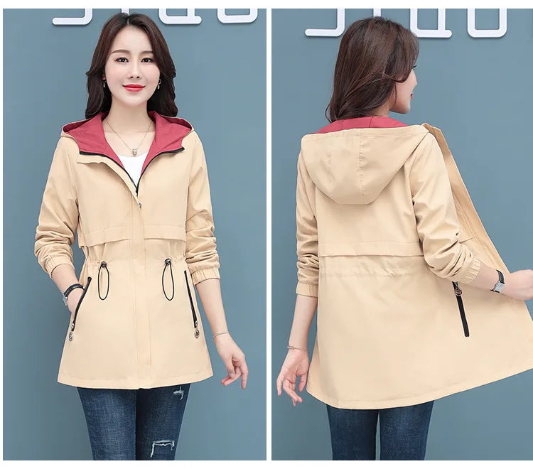 Spring Autumn Jacket Women's Loose Coat 2025 New Double-sided Wear Trench Coat Mid-length Windbreaker 5XL Women's Top