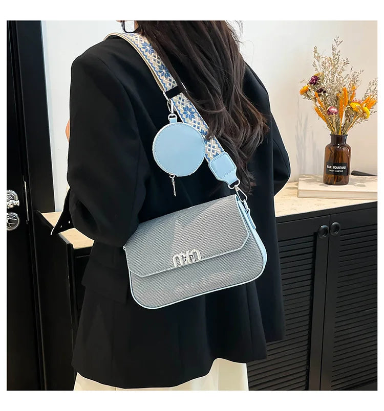 ‌2025 Korean-Style Wide Strap Bag - Crossbody/Shoulder/Handheld Multi-Way Purse, Trendy Small Handbag for Women