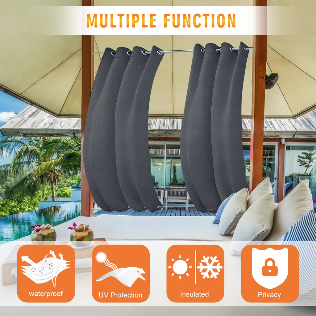 Patio Outdoor Curtain Waterproof Thermal Insulated Double Grommets Sun Block Windproof Window Curtains For Garden Drapes Porch