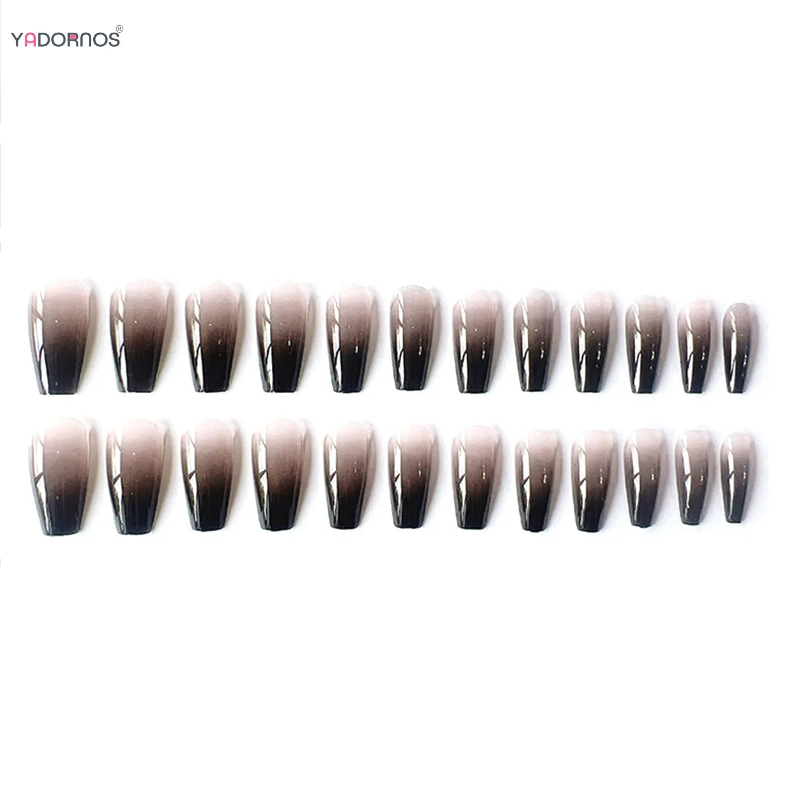 Gradient Black Fake Nails Long Ballerina Nails Press on Simple Full Cover False Nails Tips for Women Girls DIY Manicure 24Pcs