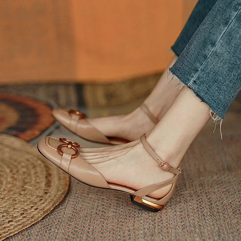 Women's Sandals Elegant Office Ladies Shoes and Sandals Women Casual Shoes Square Heel Sandals Slip On Woman Flats