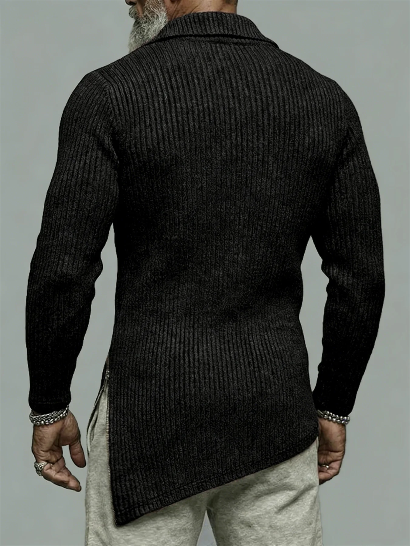 Autumn, men's quarter-zip T-shirt, slim-fit sweater, stand-collar sweater, casual long-sleeve T-shirt, warm base layer top