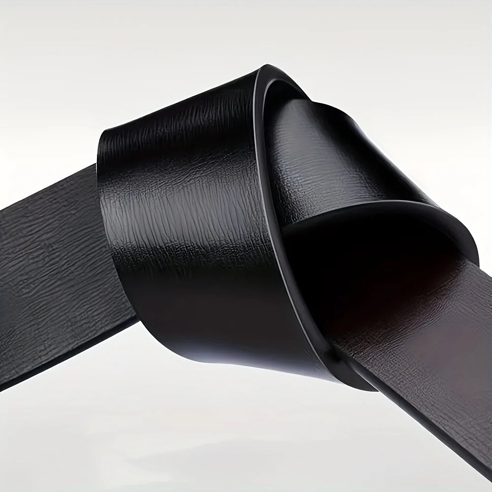 Men's belt made of synthetic leather with an automatic alloy buckle, durable and suitable for casual and semi-formal occasions.