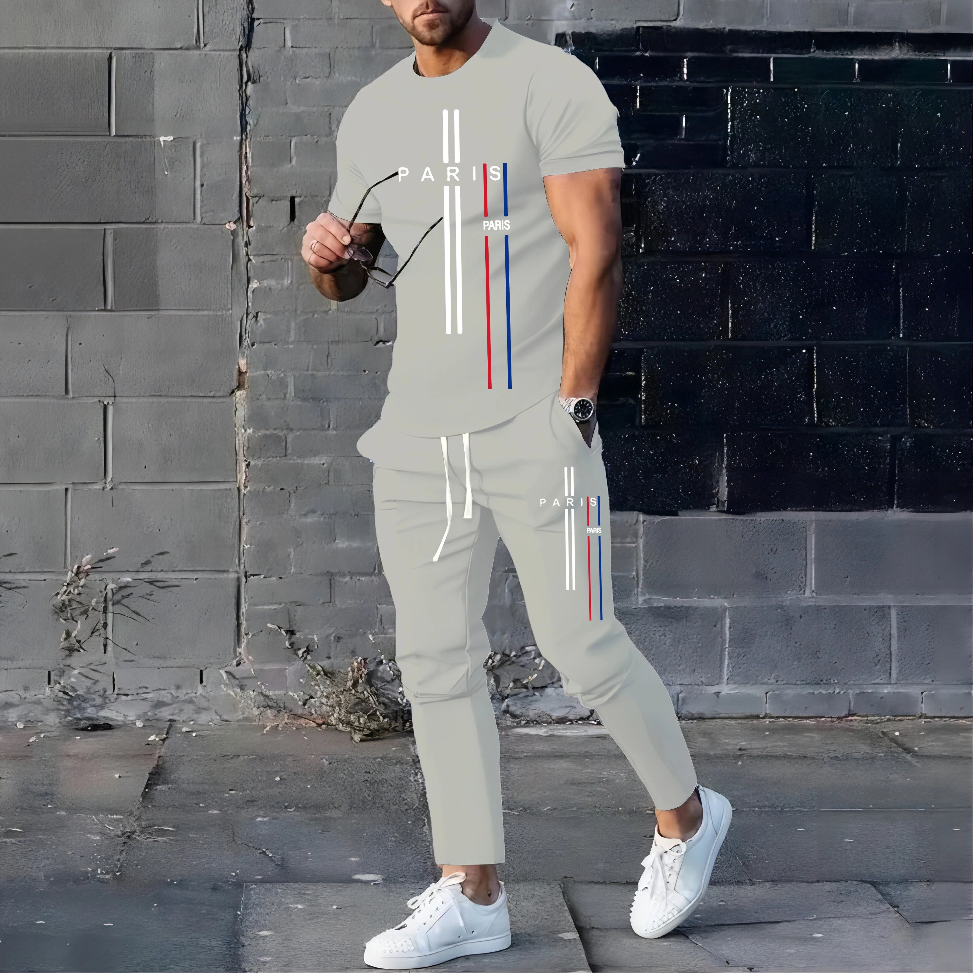 Summer New Fashionable Men's Football Sportswear T-shirt Pants Set Casual Short Sleeve Set Jogging Fitness Clothing