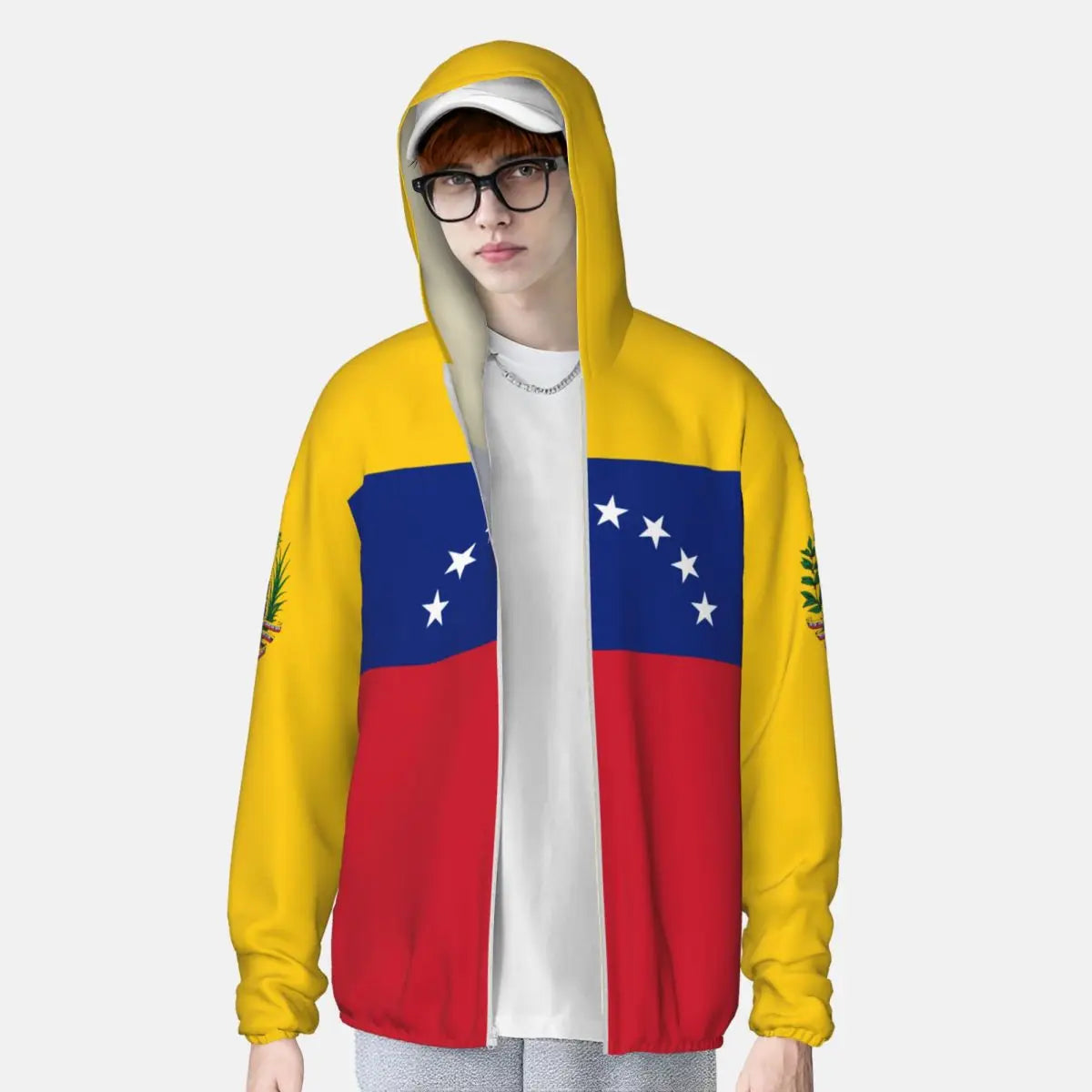 Venezuela Flag Polyester Hoodie Sunscreen Sun Protection Fishing Running Clothes Quick Dry Performance Long Sleeve With Zipper