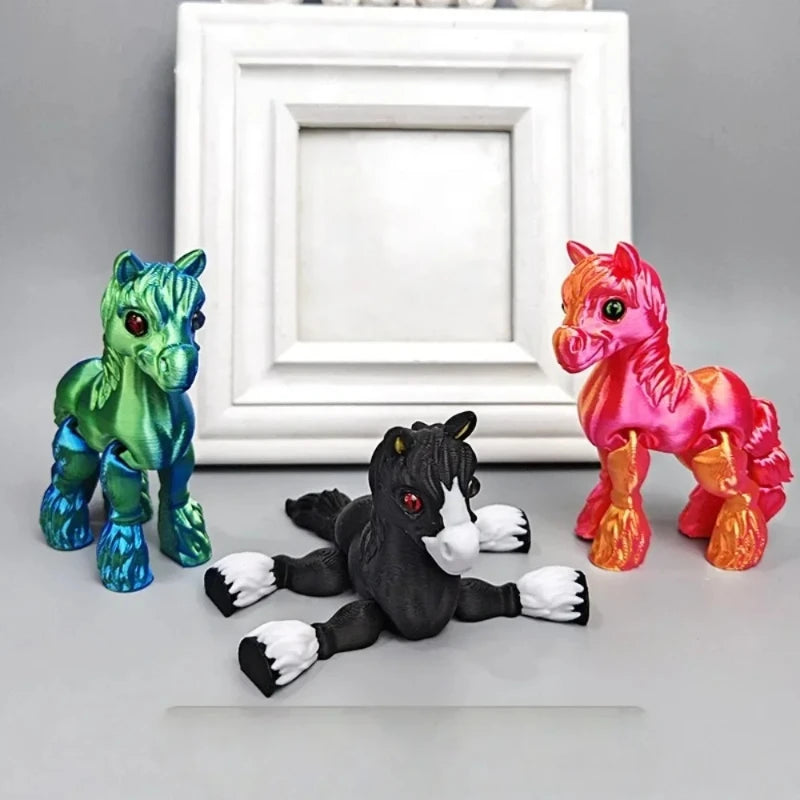 3D Printing Sunshine Rainbow Little White Horse Animal Toys Joint Tail Movable Creative Home Desk Decoration Kids Birthday Gift