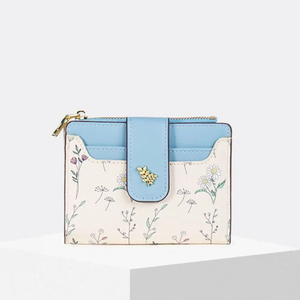 Slim PU Leather Short Wallet INS Multi-Cards Zipper Coin Purse Hasp Small Flowers Card Bag Wallet Zipper Hasp For Women Girl