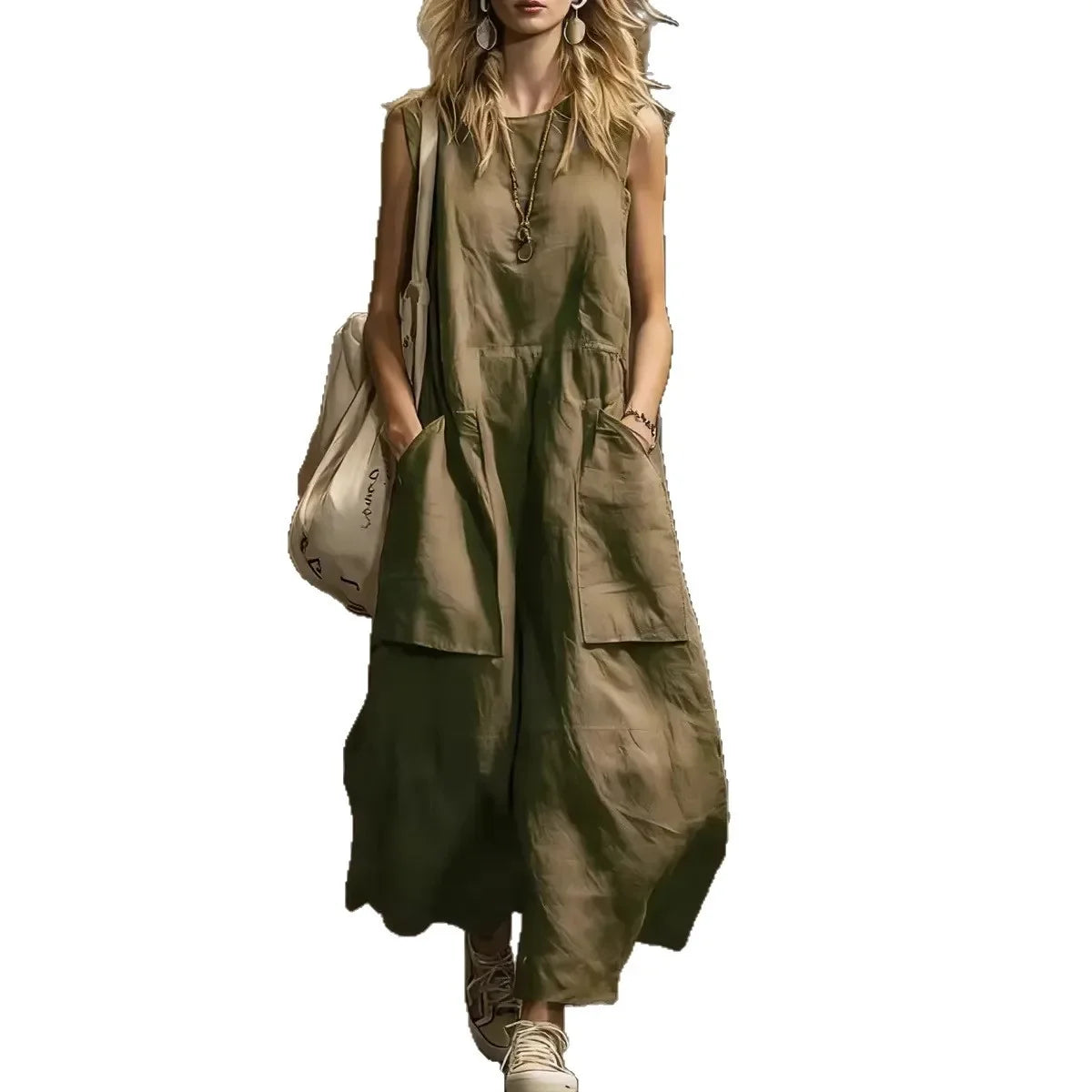 Draped Long Dresses For Women Retro Sleeveless Maxi Dress Woman Summer Holiday Womens Dresses Street Female Dress Robes
