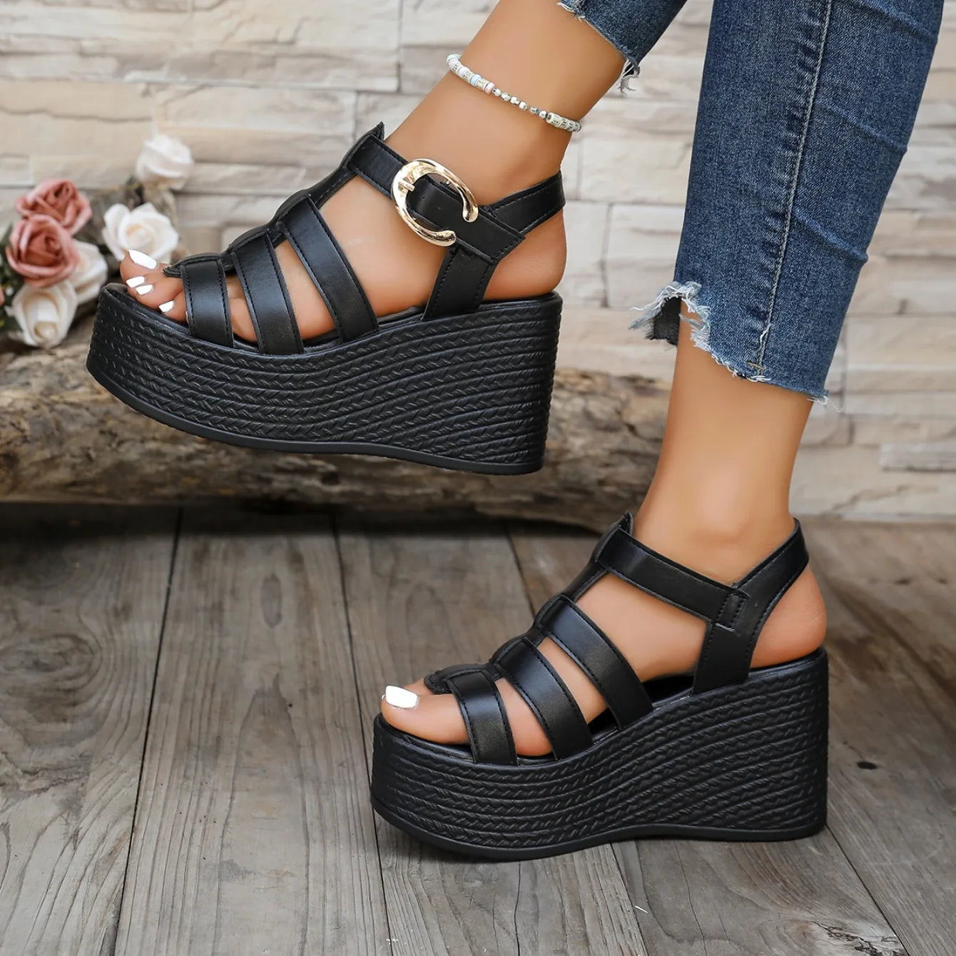 Women's Sandals 2025 new style fashionable high quality women's open-toe platform solid color large size High Heels sandals