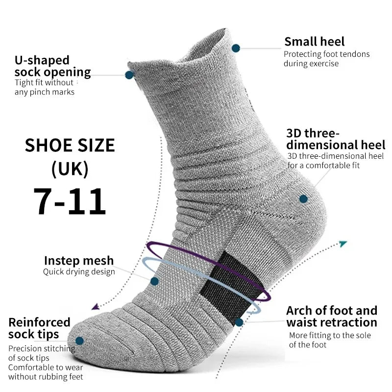 3 Pairs Breathable Mesh Athletic Terry Socks Cushioned Moisture-managing and Durable Reduces Foot for Running Hiking & Sports