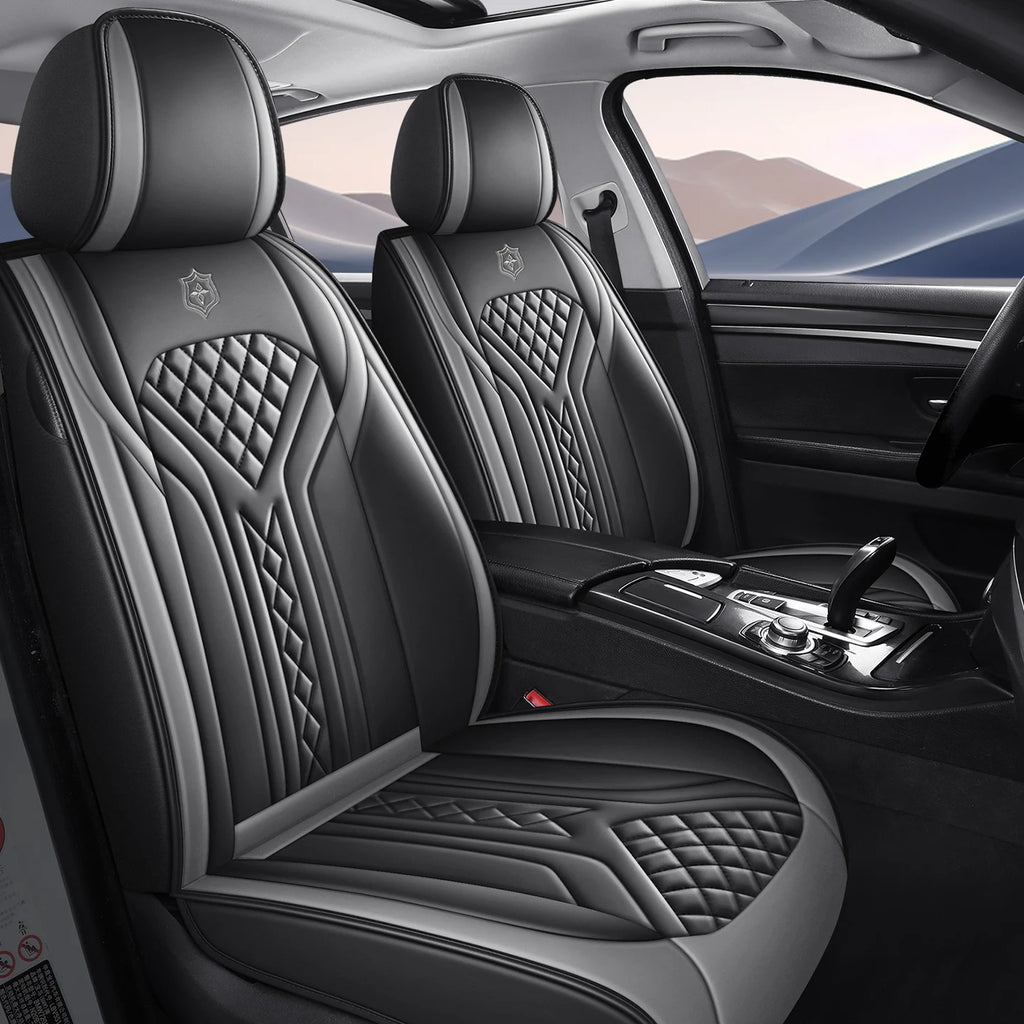 5 Seats PU Leather Car Seat Covers Full Coverage Split Headrest Soft Sponge Filled Comfortable Wear Resistant Non Slip