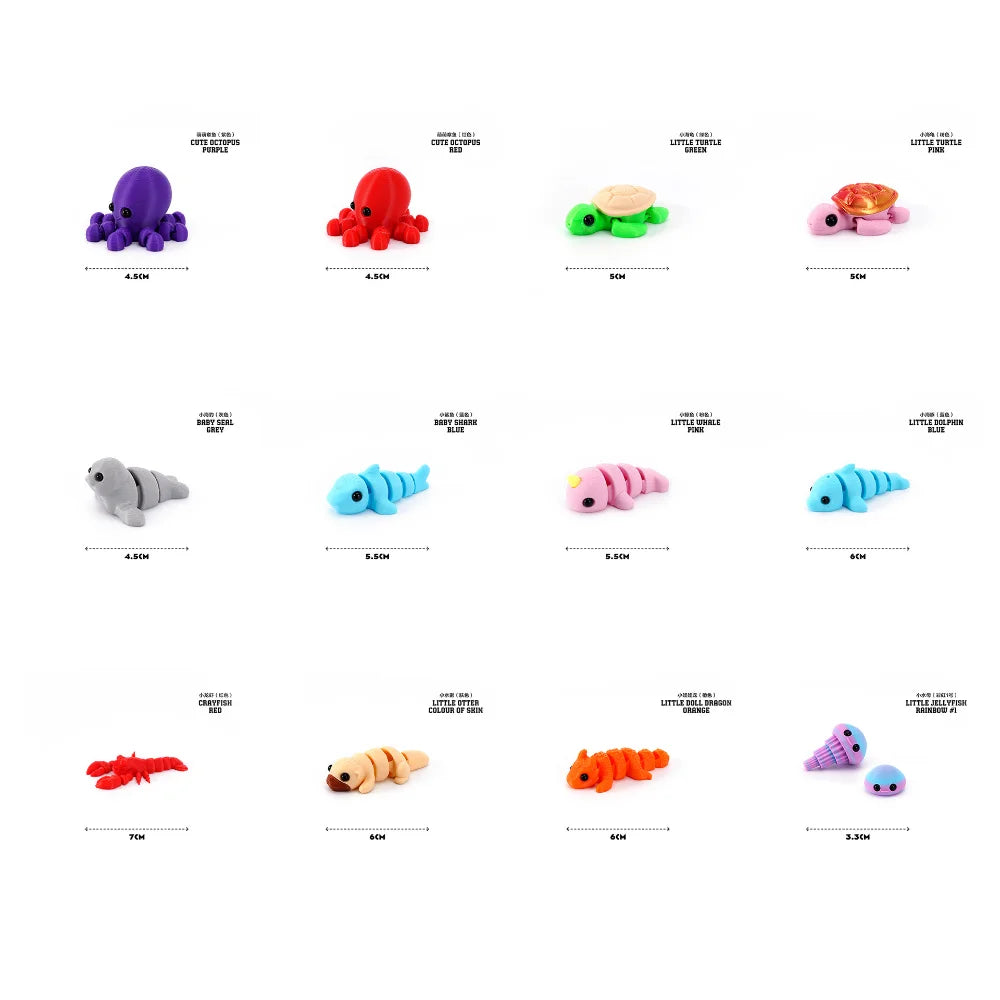 3D Printed Marine Animals Multi-Joint Rotatable Fidget Toys Office Desktop Ornament Home Decor Animal Model Figurine Car Decor