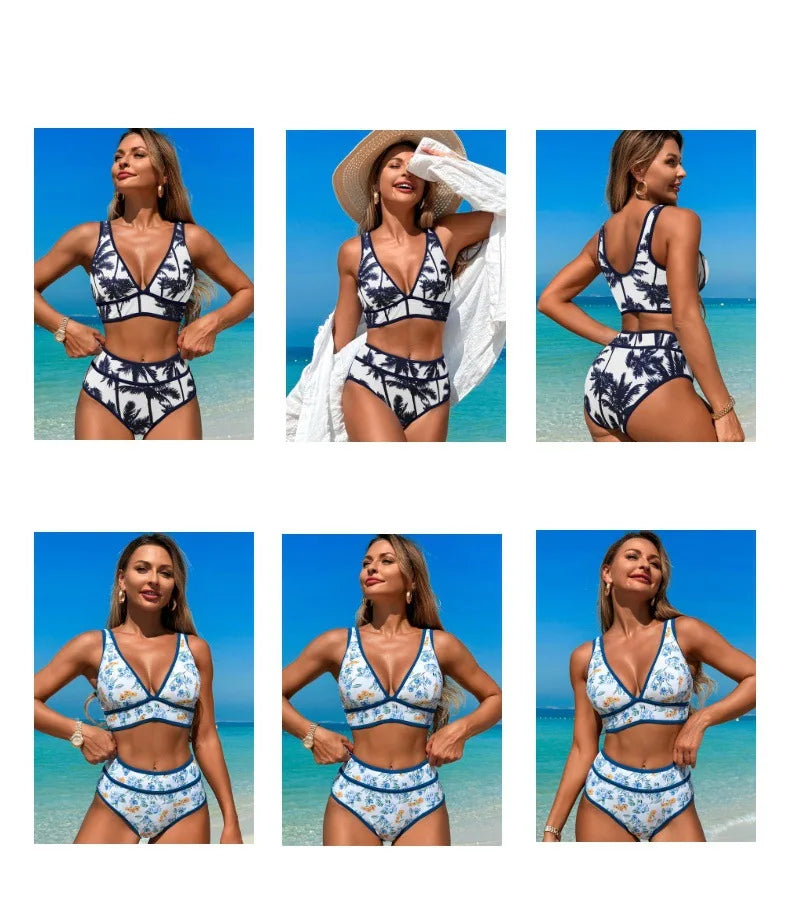 New Swimsuit For Women's Two-piece Bathing Suit Solid Color Beach Wear Push Up Monokini Swim
