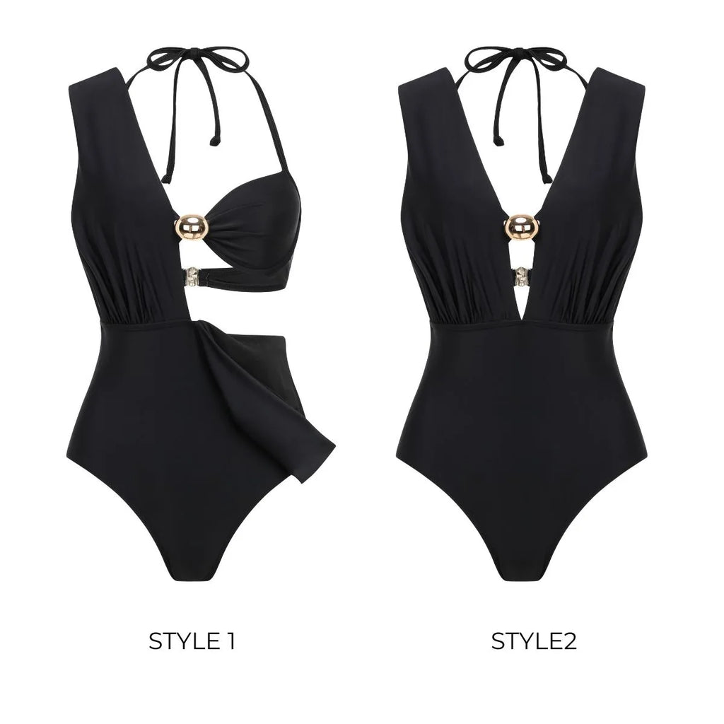 Women's Swimsuit 2-in-1 One-Piece Bathing Suit Elegant Tummy Control Monokini Deep V Neck Beachwear Sexy Resort Swimwear