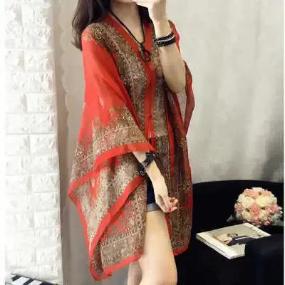 Fashion Woman Scarf Shawl Beach Cover-Ups Blouses Sun Protection Cardigan Summer Beach Holiday Cardigan Women Long Blouses Tops