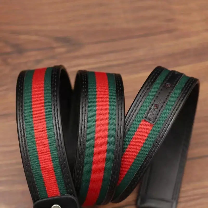 Fashion Men's Belt with Red and Green Fabric Letter Fashion Versatile Casual Denim Pants Smooth Buckle Casual Pants Belt