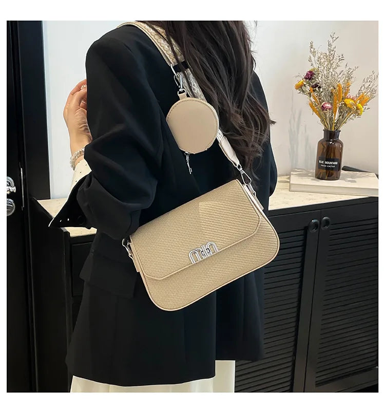 ‌2025 Korean-Style Wide Strap Bag - Crossbody/Shoulder/Handheld Multi-Way Purse, Trendy Small Handbag for Women