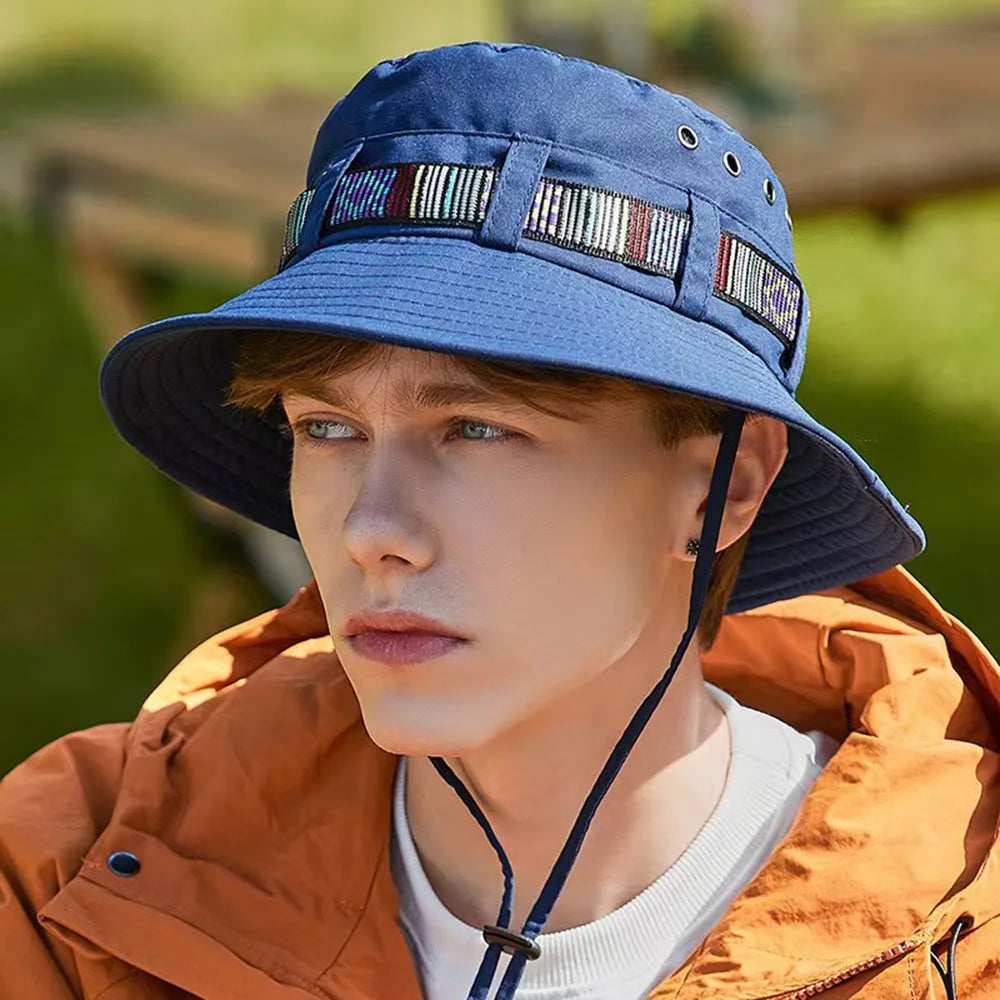 Casual Sun Protection Sun Hats Breathable Adjustable Drawstring Bucket Hat Quick-Dry Fisherman Hats Outdoor