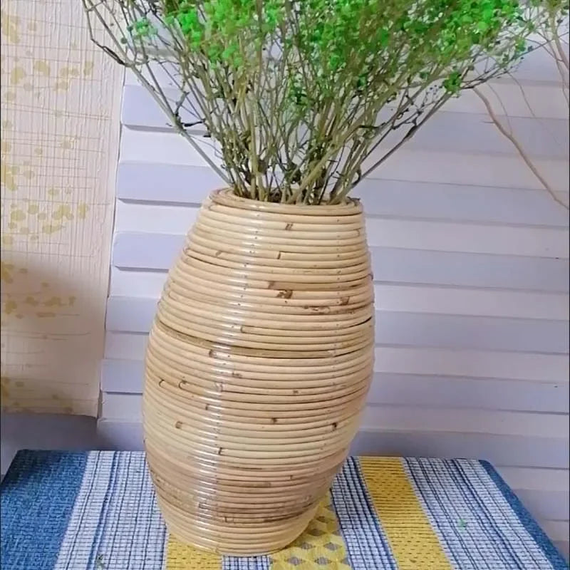 30-40cm Height Indonesian Rattan Vase Handmade Weaving Cane Ins Style Floor Vase Window Decoration Living Room Furnishings