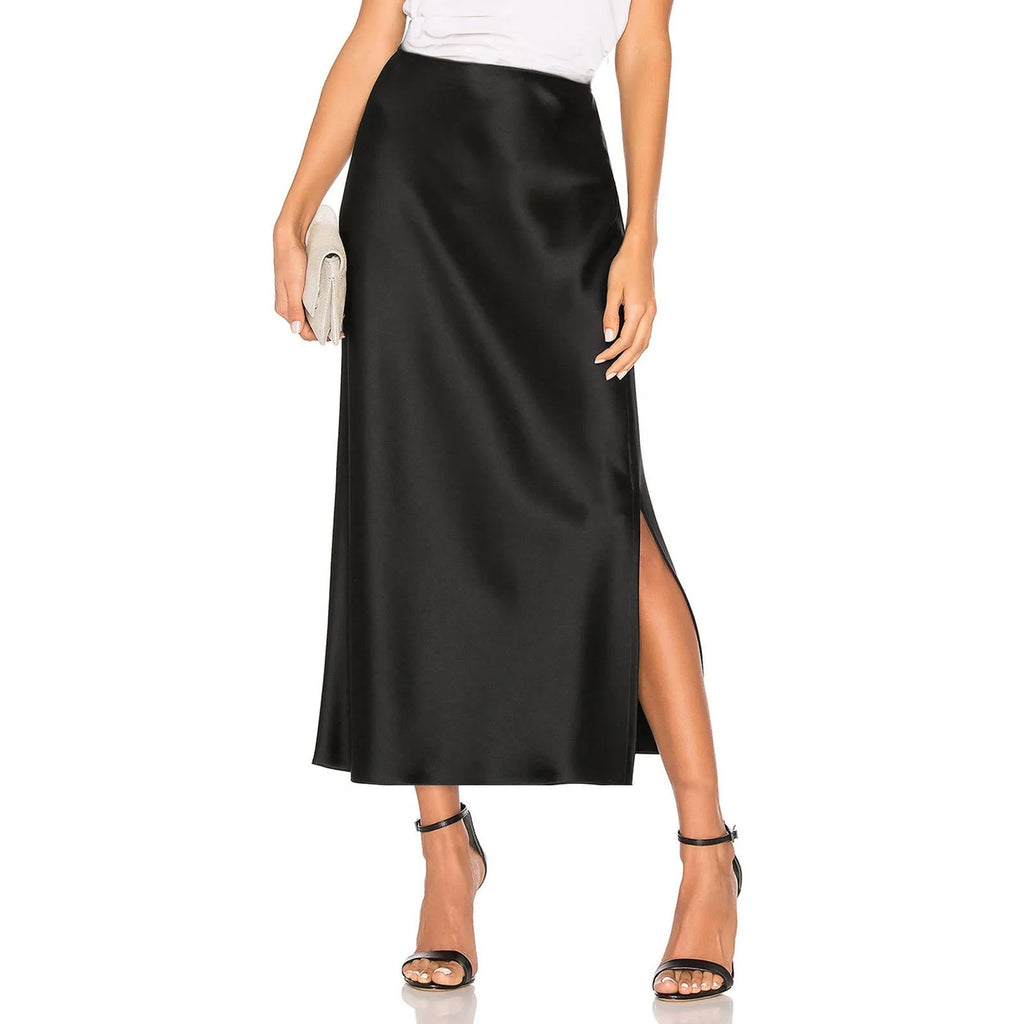 Silk Satin High Waist Pencil Skirt – Korean Style Elegant Long Skirt