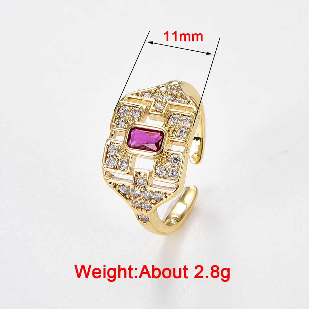 Ring for Women Men Vintage Brass Jewelry Paved Zircon Fashion Design Noble High Quality Synthetic-Gems Open Rings Wholesale
