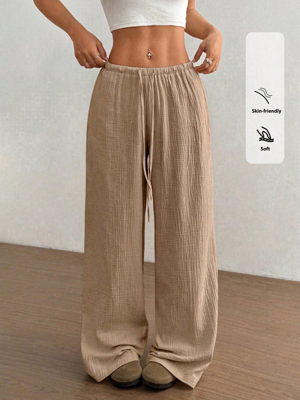 Womens Low Rise Palazzo Pants Casual Straight Long Pants Comfy Breathable Lounge Dressy Travel Vacation Beach Slacks