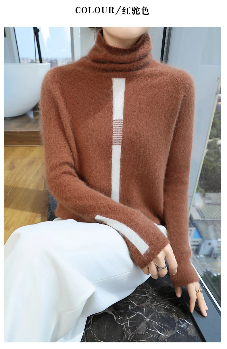 Women's Mink Cashmere Sweater High Neck Long Sleeve Autumn and Winter Fashion Soft Pullover Turtle Neck LuXury Women Top Jumper