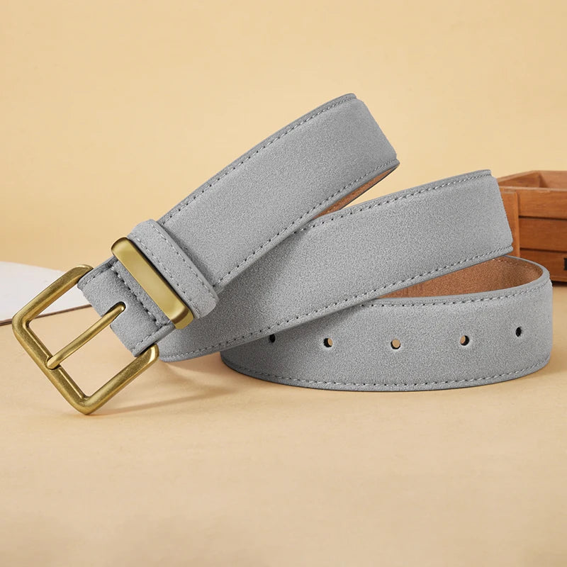 Women's Luxury Suede Cowhide Leather Belt – Gold Buckle Wide Waistband