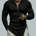 Autumn, men's quarter-zip T-shirt, slim-fit sweater, stand-collar sweater, casual long-sleeve T-shirt, warm base layer top