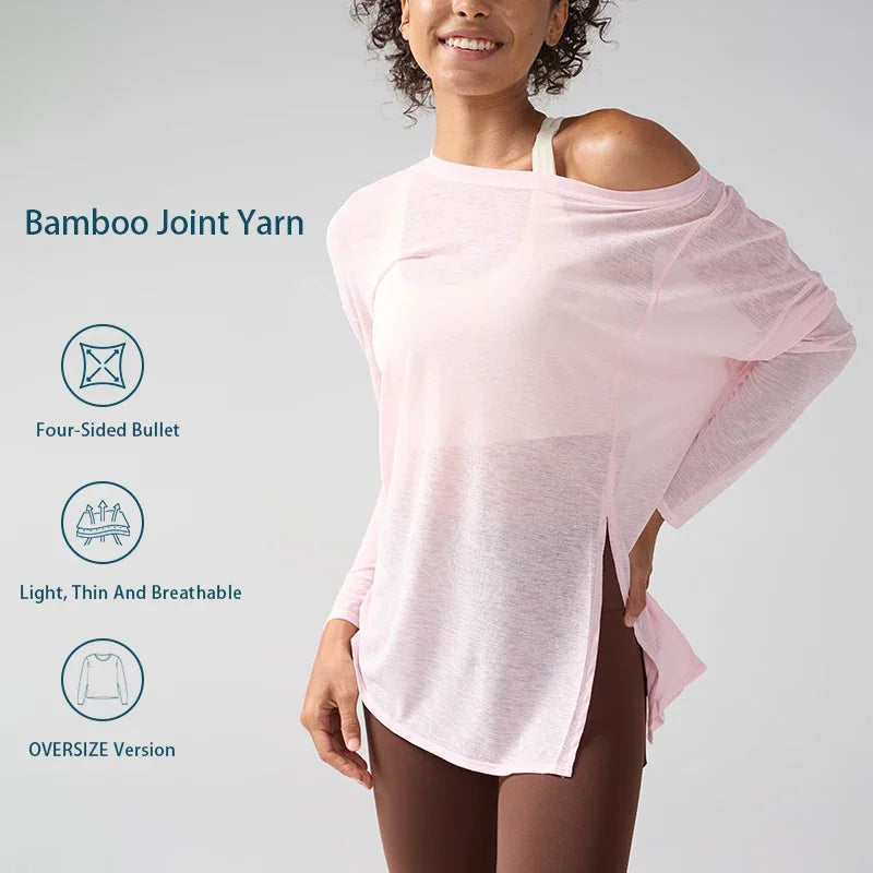 Gym Sports Tops Workout T-shirts Women Yoga Clothing Running Loose Slim Quick Dry Training Long Sleeve Blouse Fitness Tops👚