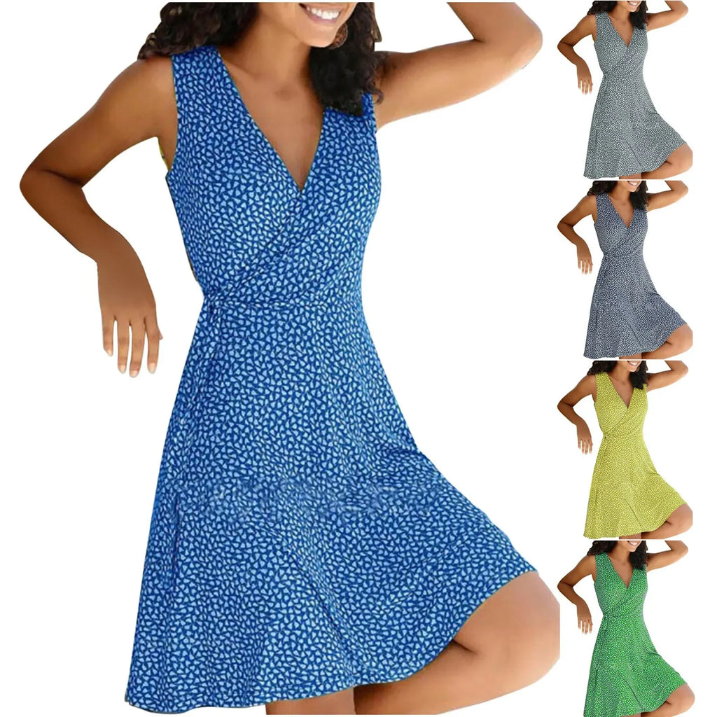 Casual Plus Size Women's Floral Wrap V Neck Midi Dress A Line Swing Cap Sleeve Midi Vestidos De Fiesta