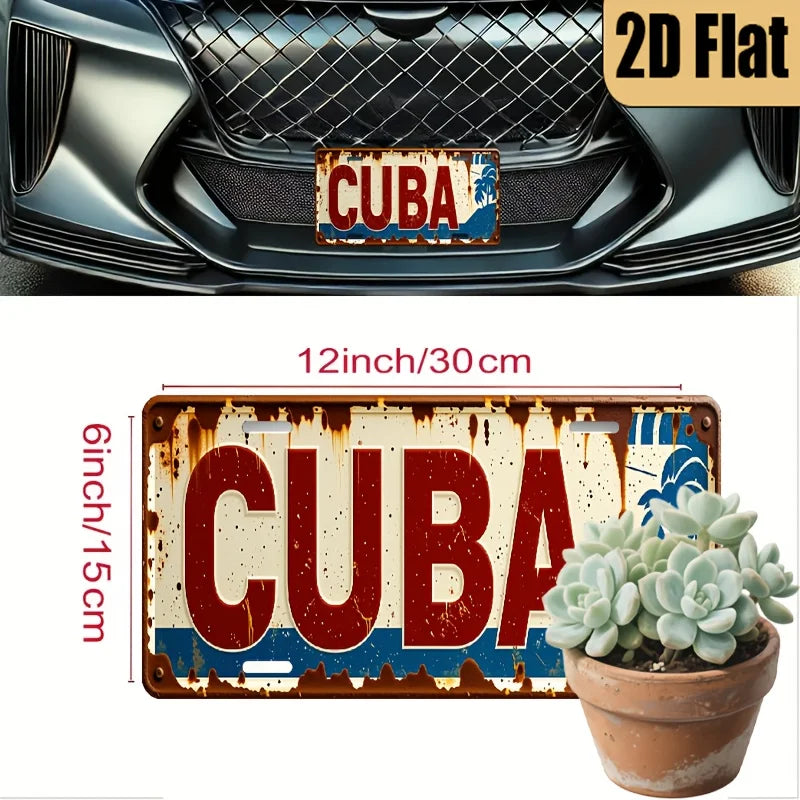 1pc, 2D Flat, Vintage Style Aluminum License Plate"Cuban Style"Theme