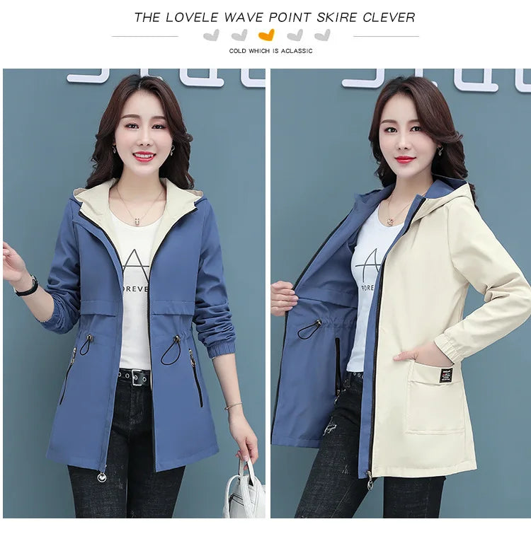 Spring Autumn Jacket Women's Loose Coat 2025 New Double-sided Wear Trench Coat Mid-length Windbreaker 5XL Women's Top