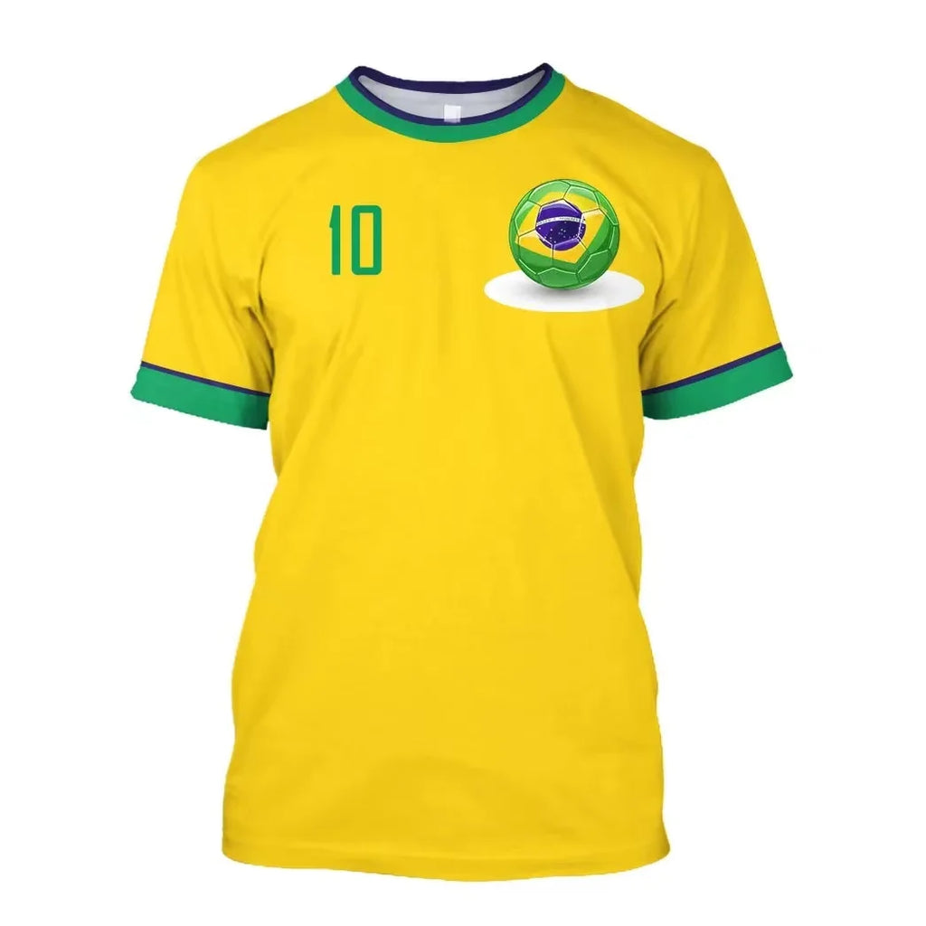 Brazil Jersey Men's T-shirt O-Neck Oversized Short Sleeve Men's Clothing 3D Print Brazilian Flag Selection Football Team Shirt
