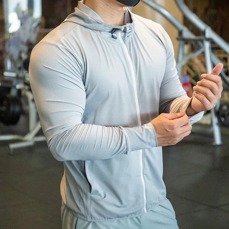 Mens Fitness Tracksuit Running Sport Hoodie Gym Joggers Hooded Outdoor Workout Shirts Tops Clothing Muscle Training Sweatshirt