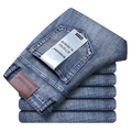 Wthinlee New Business Men's Jeans fleece Casual Straight Stretch Fashion Classic Blue Black Work Denim Trousers Male  Clothing