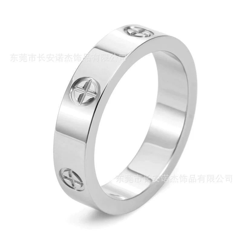 Stainless steel PVD plated 18k gold cartire cross zircon stone love couple ring for men women Valentine's Day birthday gift