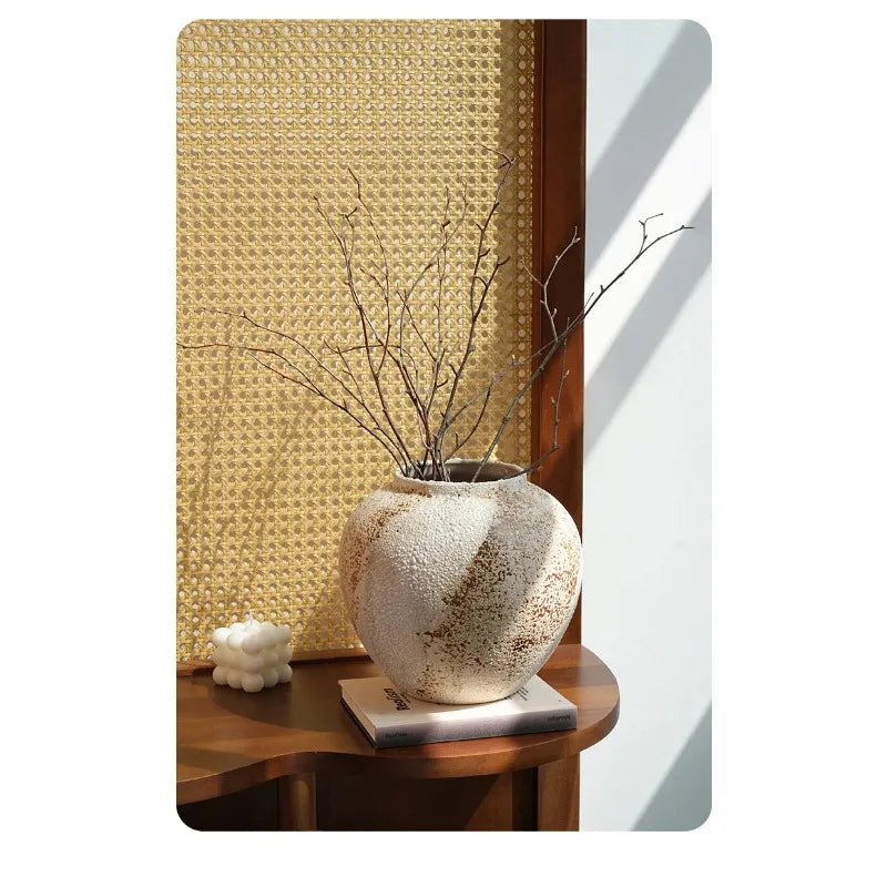 Ceramic Vase Mottled Antique Pottery Jar Wabi Sabi Style Decoration Foyer TV Cabinet Flower Arrangement Ceramic Large Vase Decor