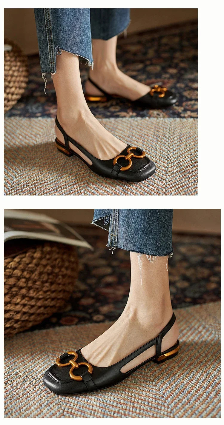 Women's Sandals Elegant Office Ladies Shoes and Sandals Women Casual Shoes Square Heel Sandals Slip On Woman Flats