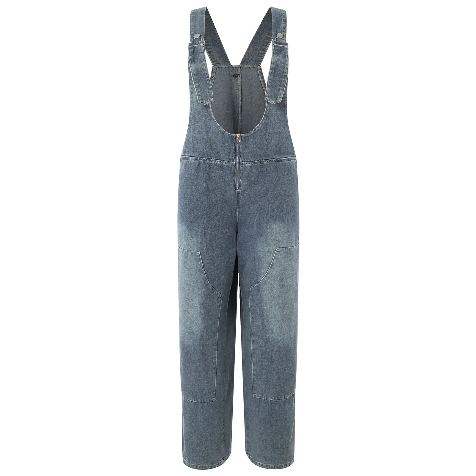 Women Adjustable Straps Loose Straight Wide Leg Jeans Dress Romper