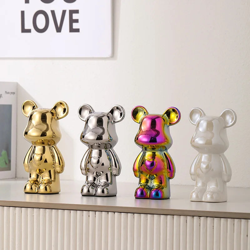 Ceramic Cartoon Teddy Bear Figurine Love Bear Ornament Living Room Small Piggy Bank Wine Cabinet Desktop Home Decoration